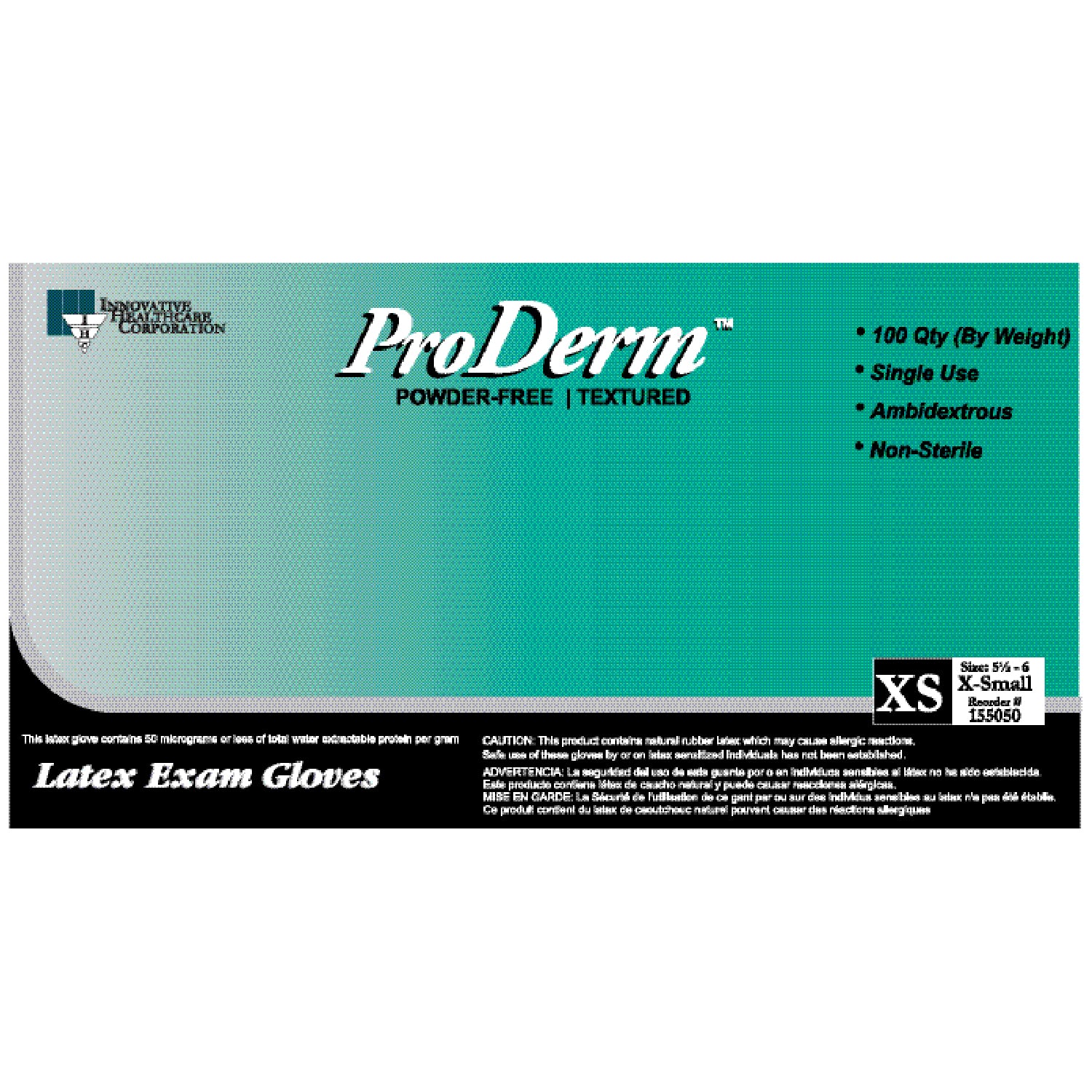 INNOVATIVE PRODERM™ Gloves, Exam, Small, Latex, Non-Sterile, PF, Textured, Online Chlorination, 100/bx