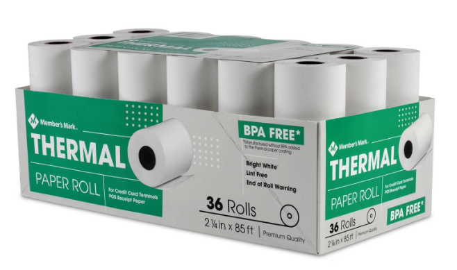 Thermal Paper Rolls, 2 1/4" X 85', 36 Rolls